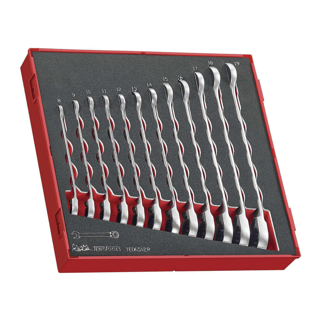 Teng Tools 12 Piece Ratcheting Combination Wrench Set In EVA/Foam Tray 8mm - 19mm - TED6512R