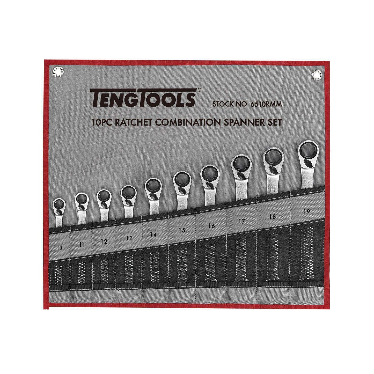 Teng Tools 10 Piece Ratcheting Combination Wrench Set (10mm - 19mm) - 6510RMM