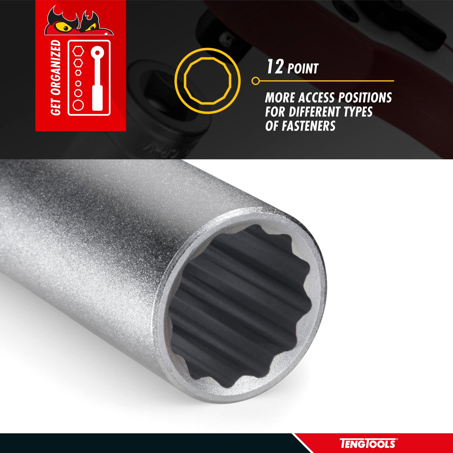 Teng Tools 1/2 Inch Drive 12 Point Metric Deep Chrome Vanadium Sockets