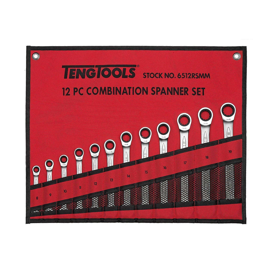 Teng Tools 12 Piece Ratcheting Combination Wrench Set (8mm - 19mm) - 6512RSMM