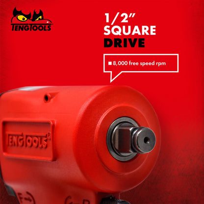 Teng Tools 1/2 Inch Square Drive Reversible High Torque Mini Compact Air Impact Wrench Gun - ARWM12M