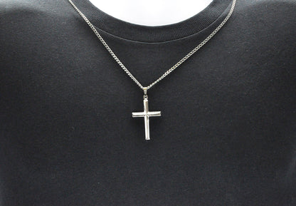 Mens Stainless Steel Cross Pendant With 24" Curb Chain