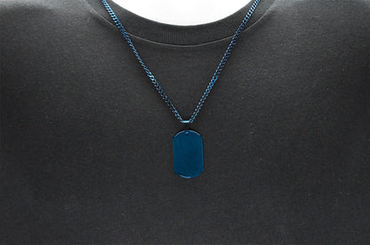 Mens Blue Plated Stainless Steel Engravable Dog Tag Pendant Necklace With 24" Blue Curb Chain