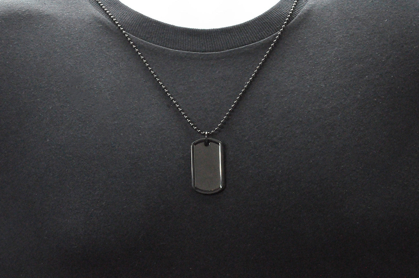 Mens Black Plated Stainless Steel Engravable Dog Tag Pendant Necklace