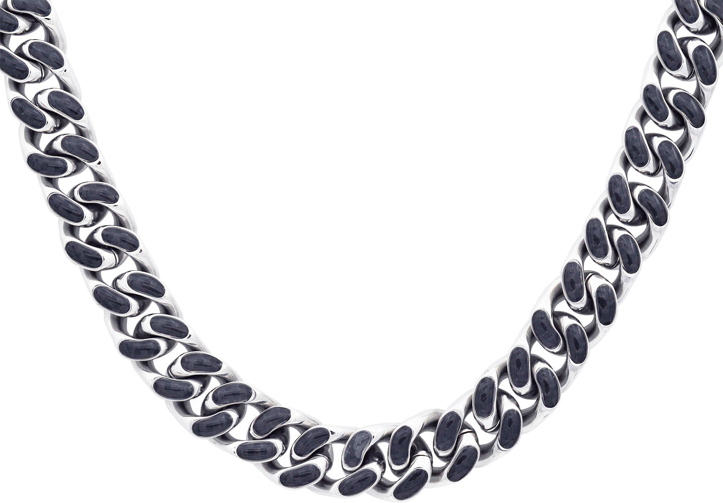 Men's 12mm Stainless Steel Cuban Link Chain Necklace With Carbon Fiber