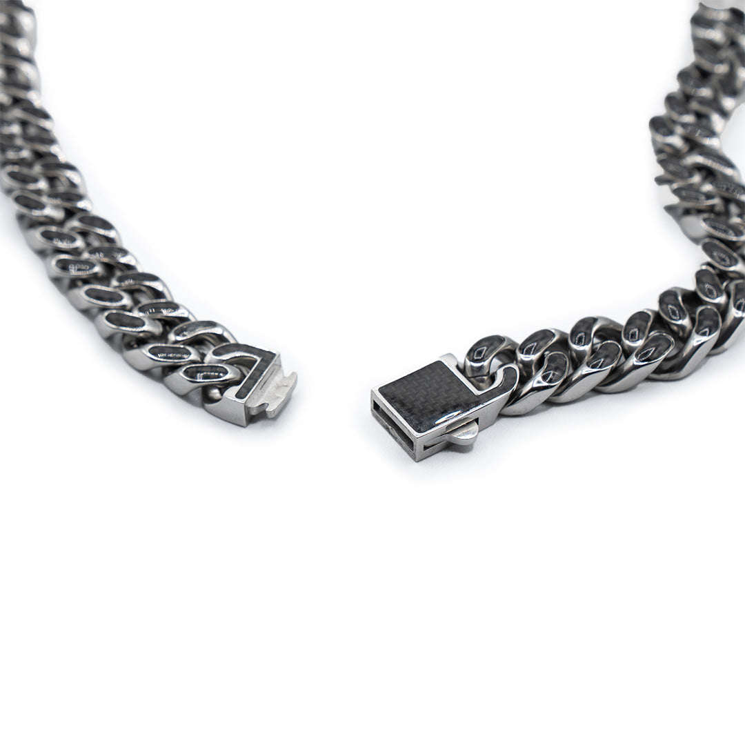 Men's 12mm Stainless Steel Cuban Link Chain Necklace With Carbon Fiber