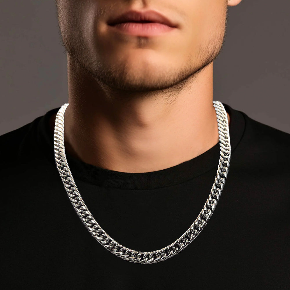 Mens Stainless Steel Double Cuban Link Chain Necklace