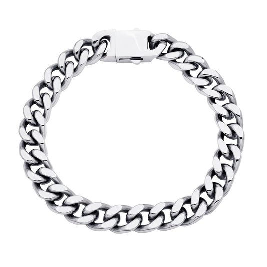 Men's Polished Stainless Steel Cuban Link Chain Bracelet