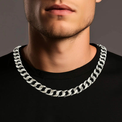 Mens 14mm Stainless Steel Pave Curb Link Chain Necklace