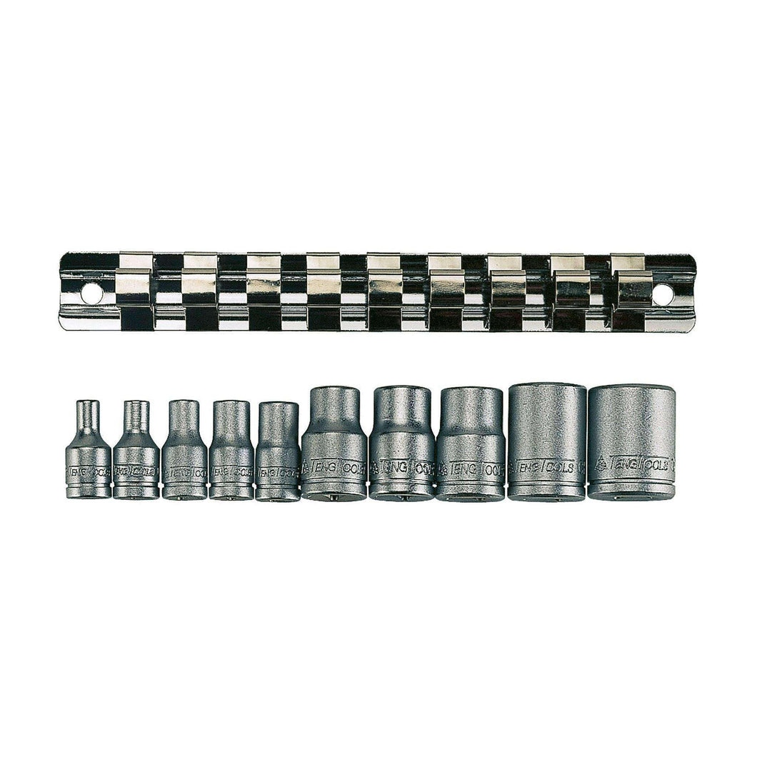 Teng Tools 10 Piece 1/4 Inch & 3/8 Inch Drive TX-E Socket Set (E4 - E18) With Clip Rail - M3814