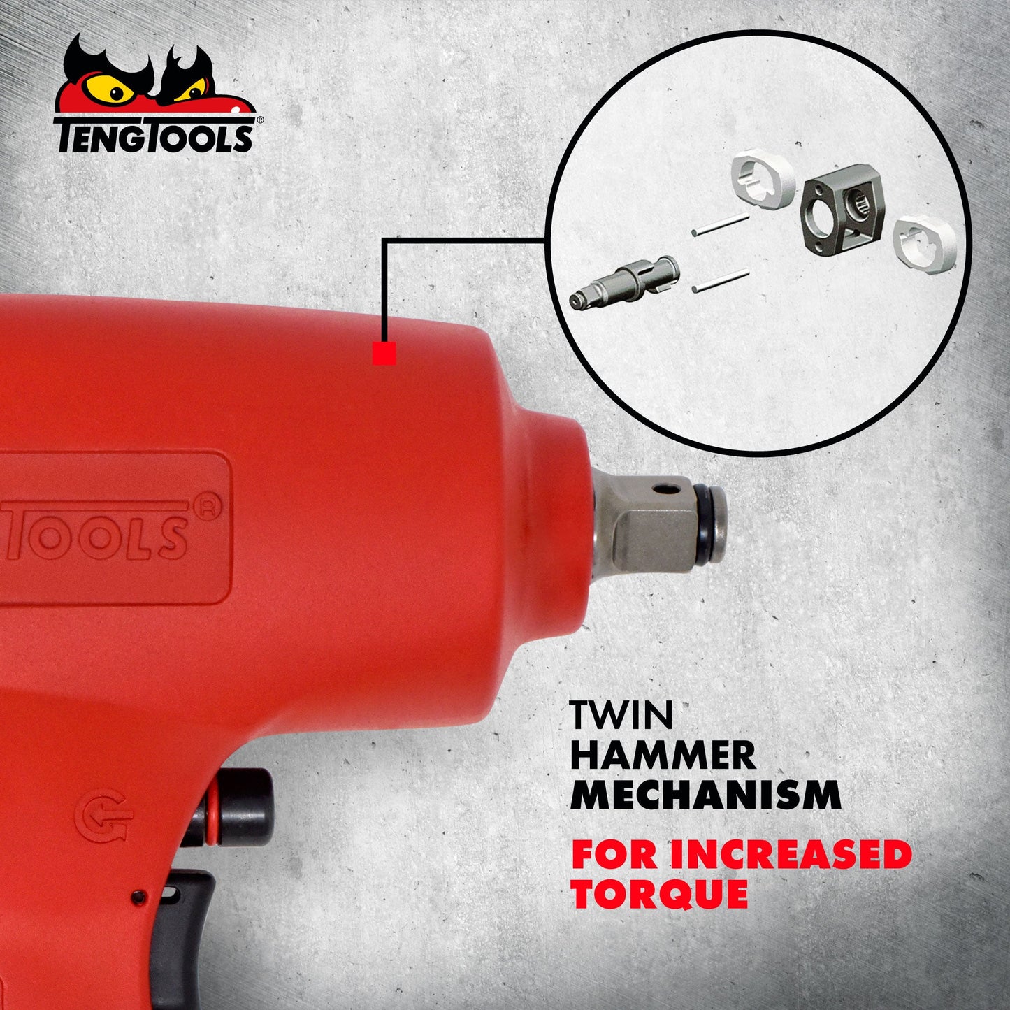 Teng Tools 1/2 Inch Square Drive Reversible High Torque Aluminum Air Impact Wrench Gun - ARWM12