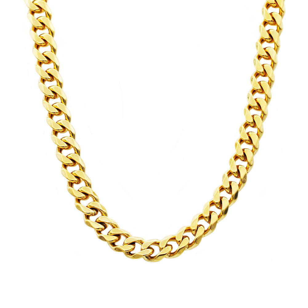 Mens 10mm Gold Stainless Steel Curb Link Chain Necklace