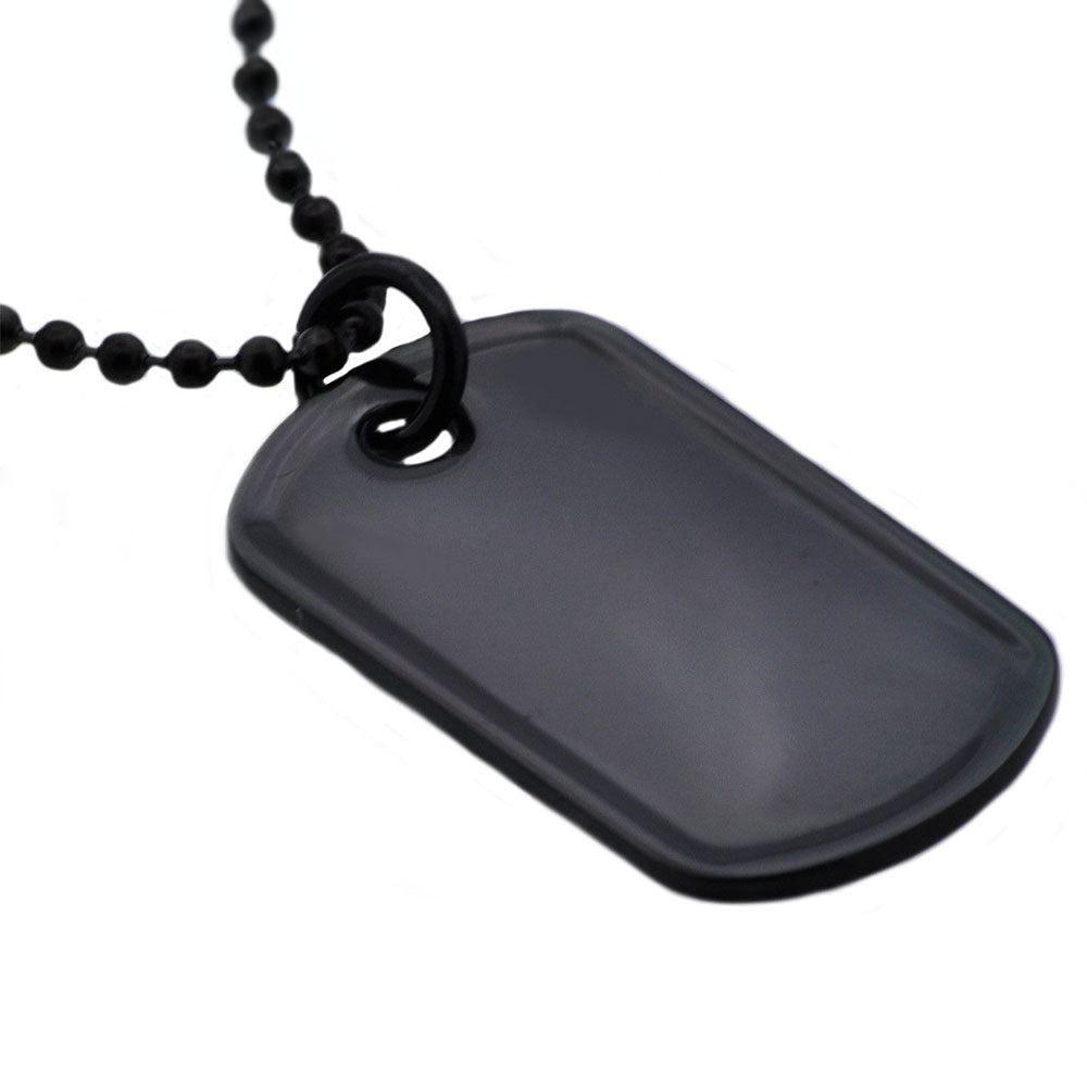 Mens Black Plated Stainless Steel Engravable Dog Tag Pendant Necklace