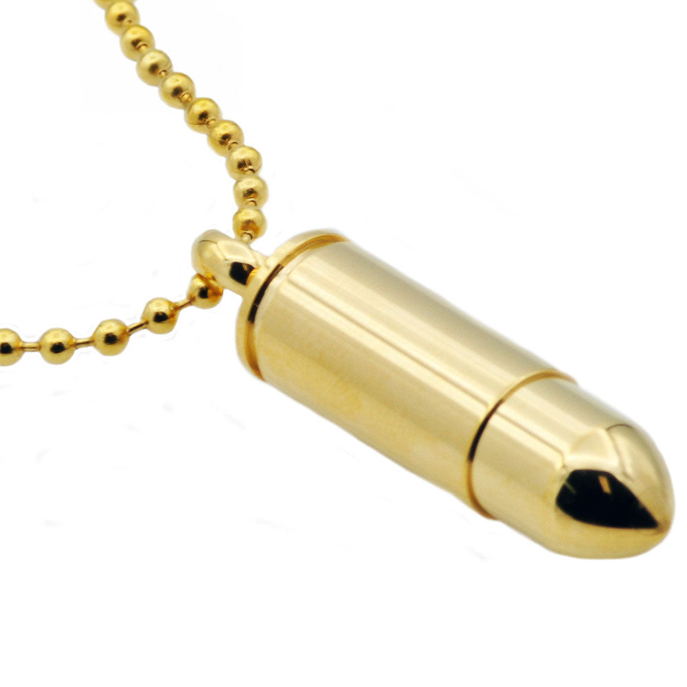 Mens Gold Stainless Steel Bullet Pendant Necklace