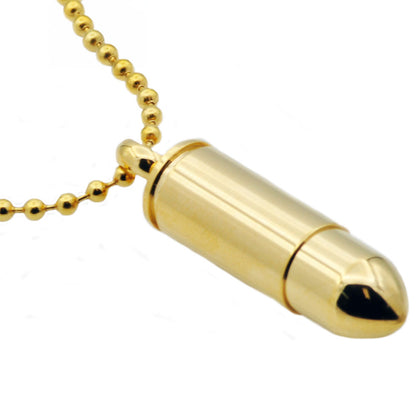 Mens Gold Stainless Steel Bullet Pendant Necklace