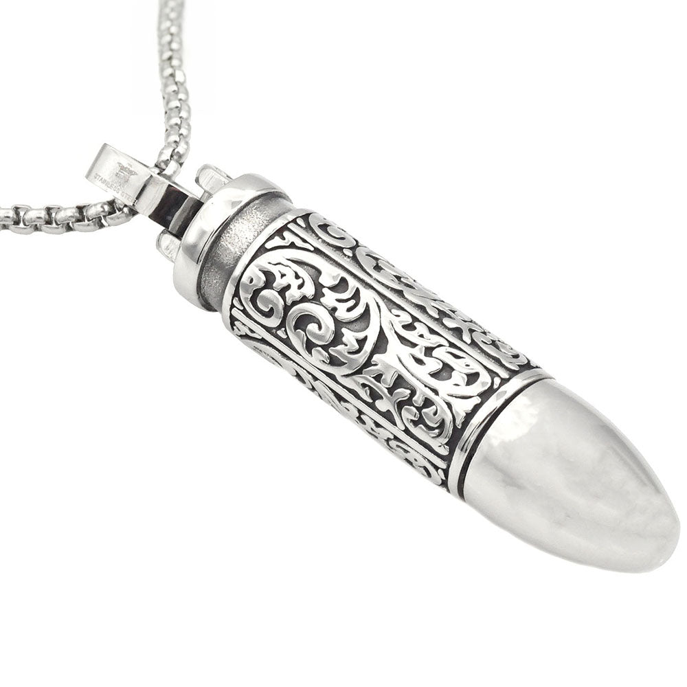 Mens Stainless Steel Bullet Pendant Necklace