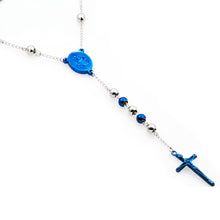 Load image into Gallery viewer, Men&#39;s Blue Stainless Steel Rosary Necklace
