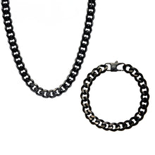 Load image into Gallery viewer, Mens 10mm Black Stainless Steel Curb Link Chain Set
