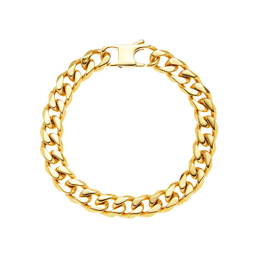 Mens 10mm Gold Stainless Steel Cuban Link Chain Bracelet